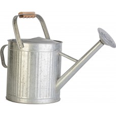 VINTAGE GALVANIZED WATERING CAN WITH WOOD HANDLE   